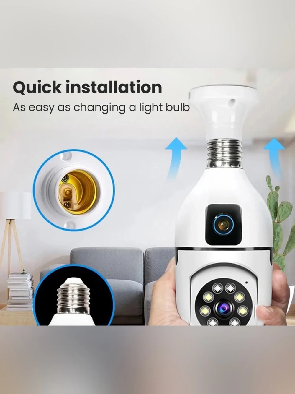 Light Bulb Security Camera with Night Vision -Indoor or Outdoor- Remote Viewing